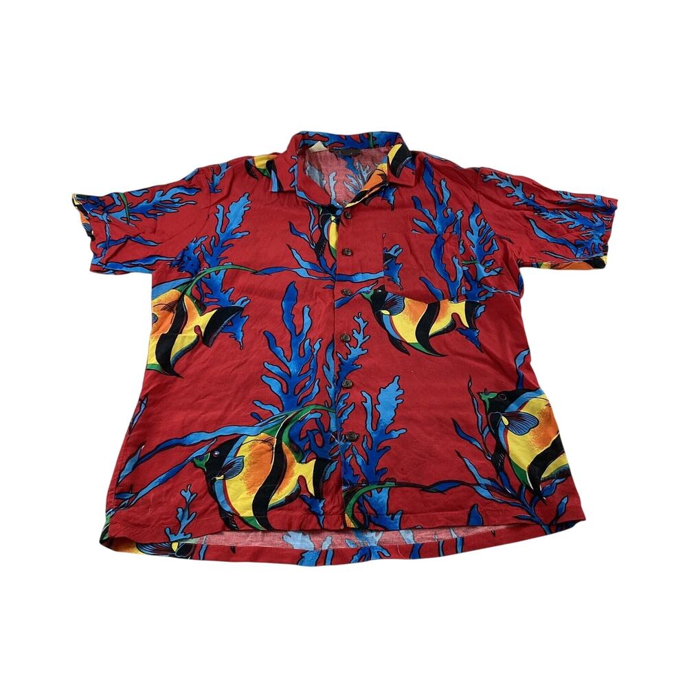 Hawaiian Shirt Tropical Fish Vintage Chemise et Cie Red Coral Reef Large 70s/80s